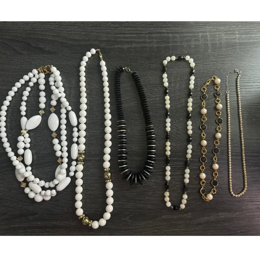 Vintage Lot of 6 Statement Necklaces Black And White Silver Tone Gold Tone
